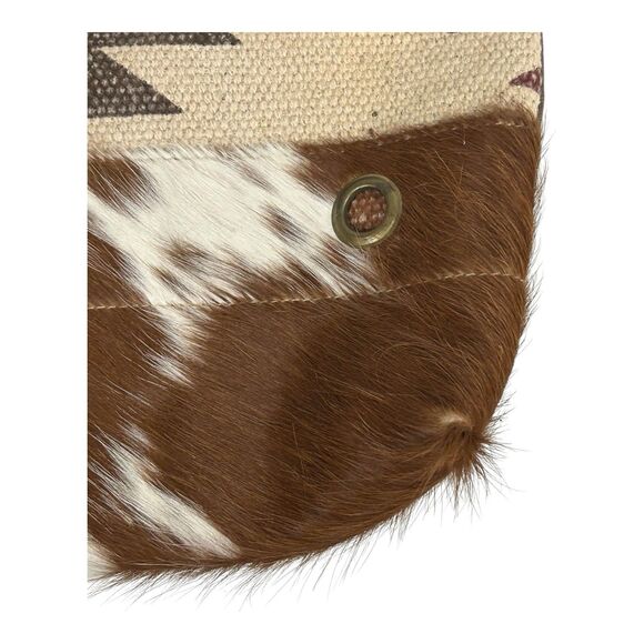 Myra Canvas & Cowhide Leather Tote Southwest Aztec Double Shoulder Strap Western - Picture 6 of 16